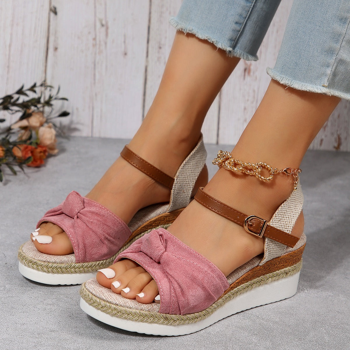 Sandalias plataforma mujer punta abierta yute denim - Isela