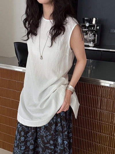 Blusa sin mangas mujer lino tencel estilo minimalista - Cécile