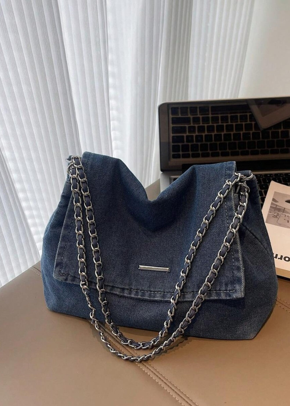 Bolso mujer denim estilo urbano cadena metálica - Briseida