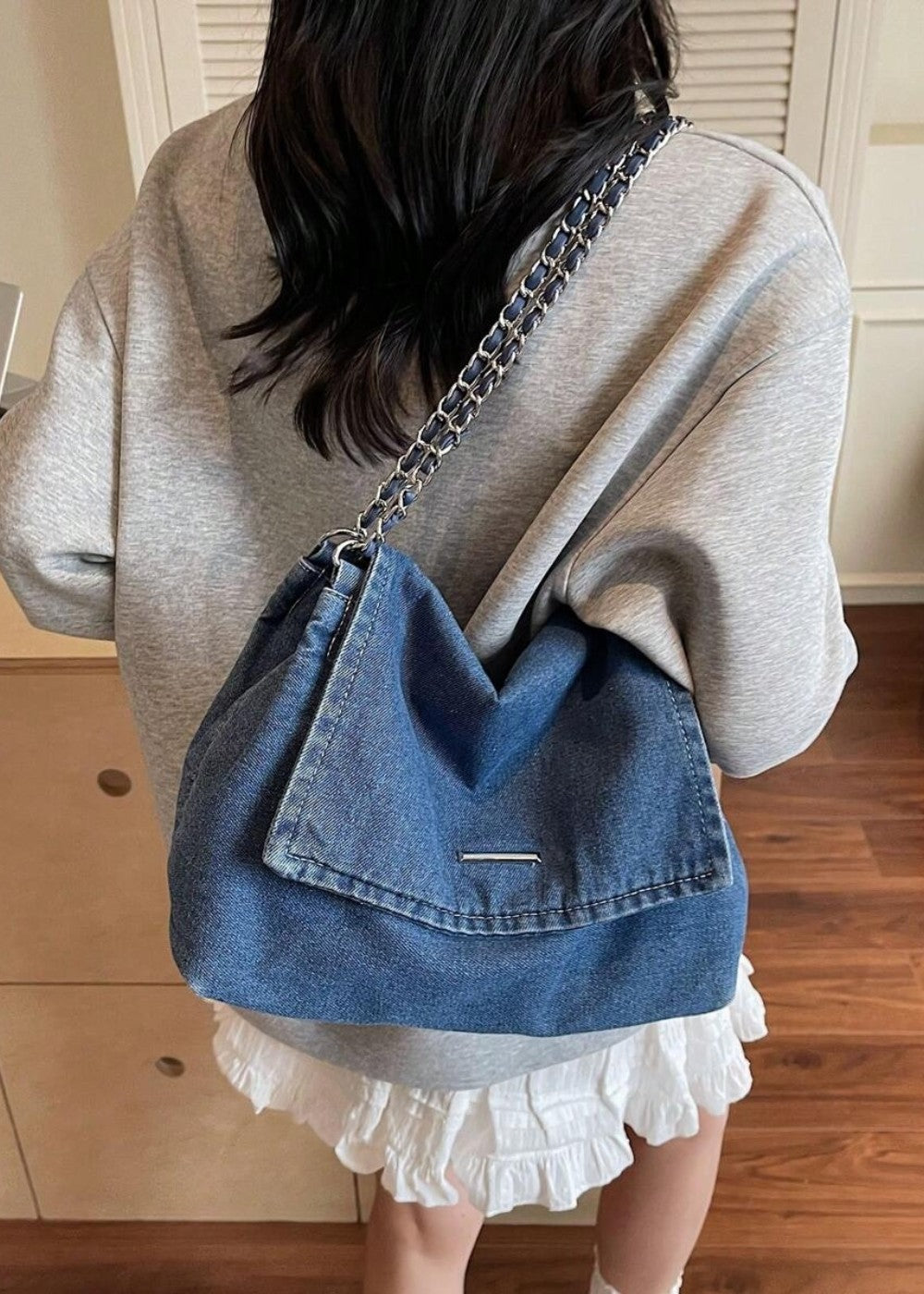 Bolso mujer denim estilo urbano cadena metálica - Briseida