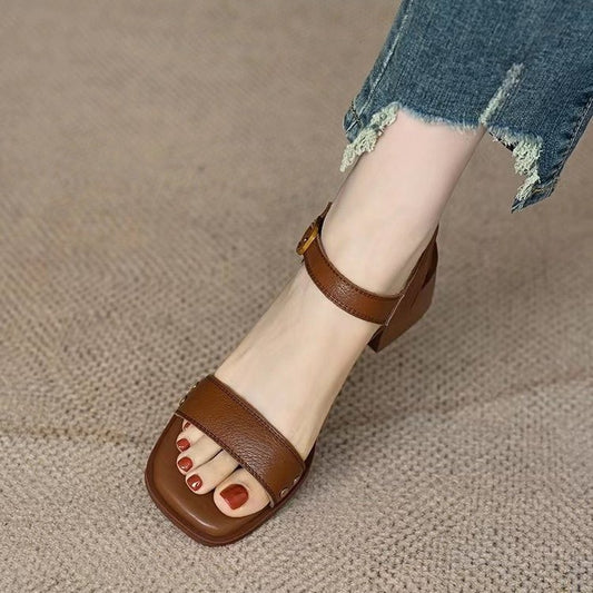 Sandalias para mujer de punta cuadrada con tacón ancho y correa ajustable - Mireille
