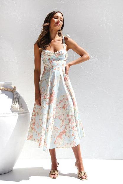 Andrea - Vestido midi estampado con tirantes