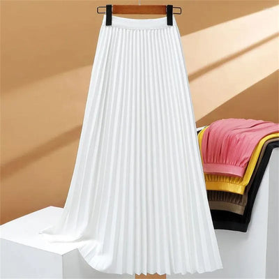 Falda larga plisada elástica con cintura alta, elegante y cómoda perfecta para un look sofisticado y femenino