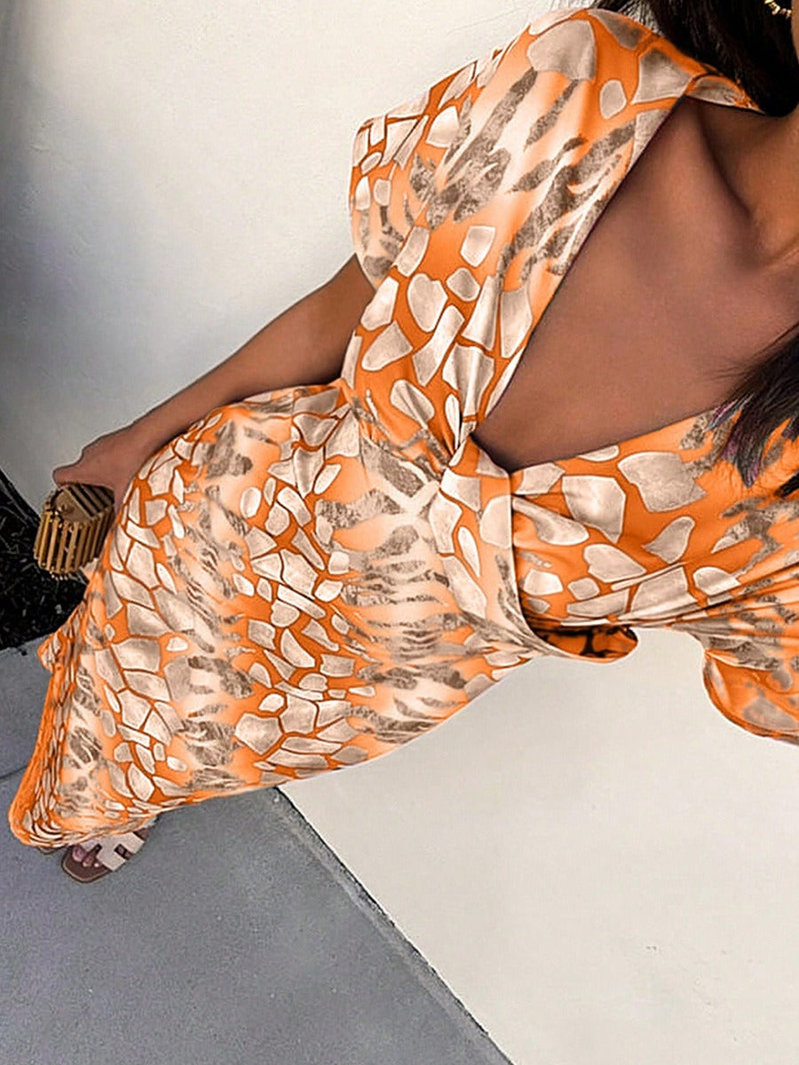 Vestido midi mujer estampado abstracto escote en V - Renata