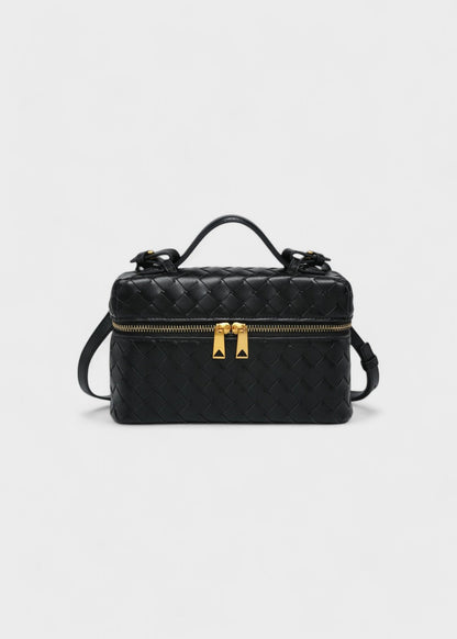 Bolso mujer trenzado negro estructura rígida cremalleras doradas - Valeska