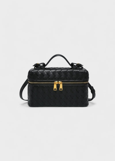 Bolso mujer trenzado negro estructura rígida cremalleras doradas - Valeska