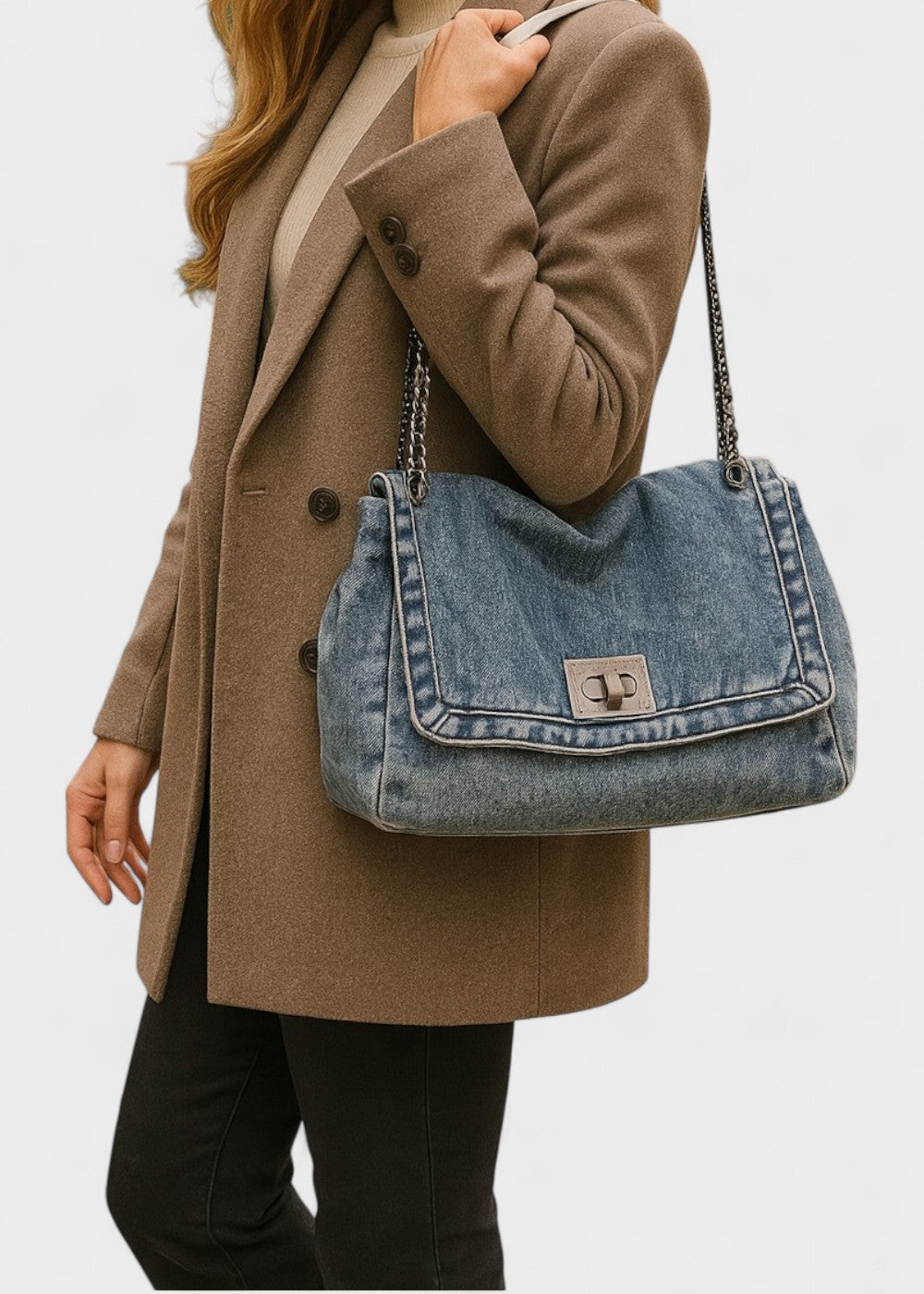 Bolso mujer denim estilo urbano cadena metálica - Briseida
