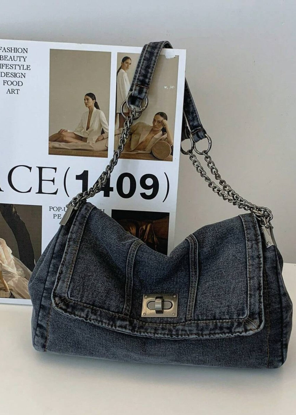 Bolso mujer denim estilo urbano cadena metálica - Briseida
