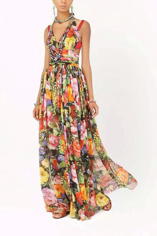 Anastasia - Vestido maxi estampado con cuello halterneck