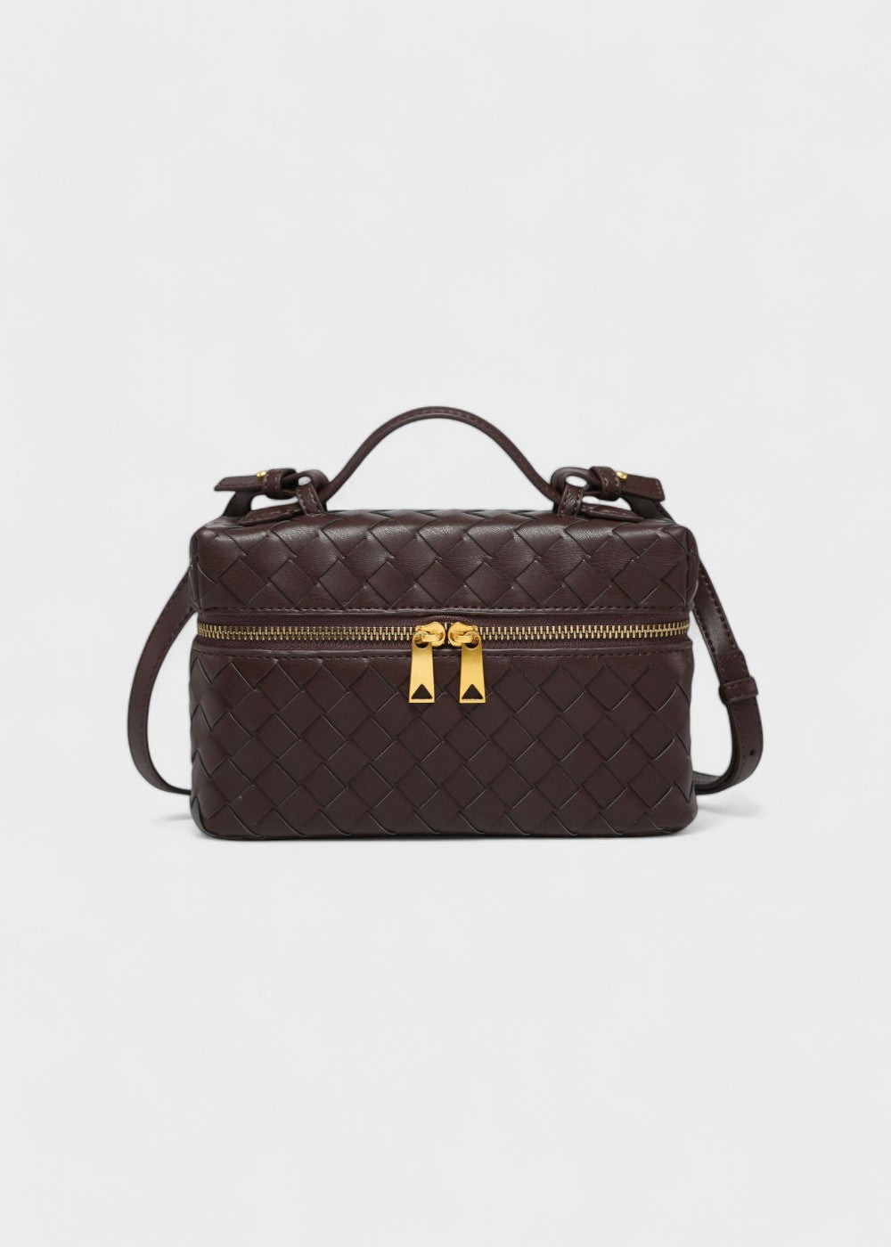 Bolso mujer trenzado negro estructura rígida cremalleras doradas - Valeska