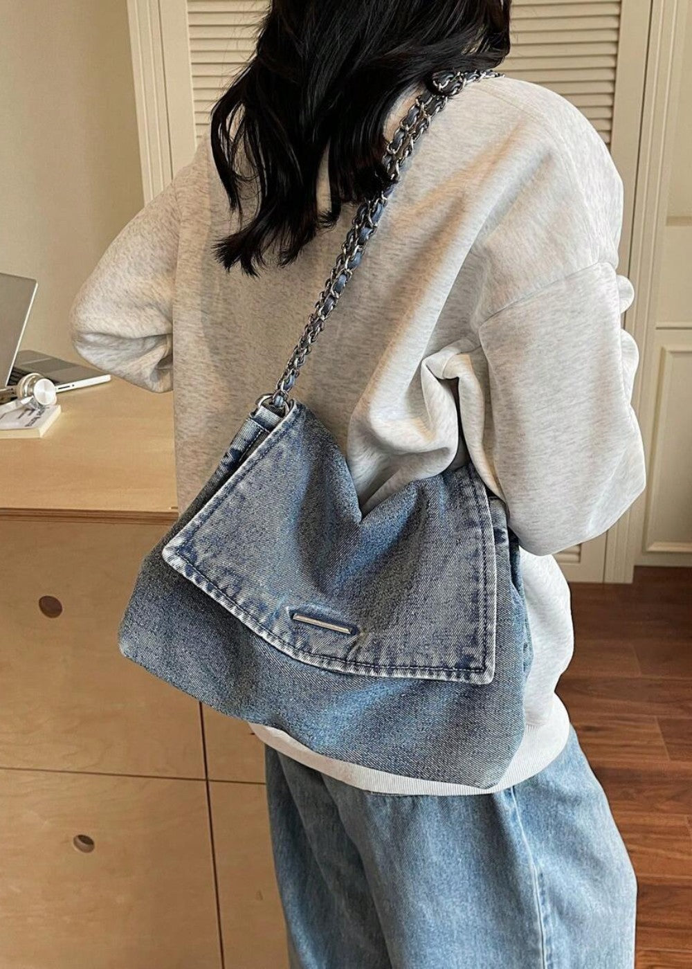 Bolso mujer denim estilo urbano cadena metálica - Briseida