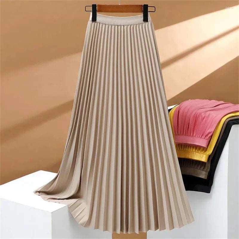 Falda larga plisada elástica con cintura alta, elegante y cómoda perfecta para un look sofisticado y femenino