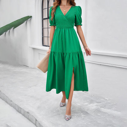 Vestido midi mujer nido de abeja escote cruzado - AmeliaV