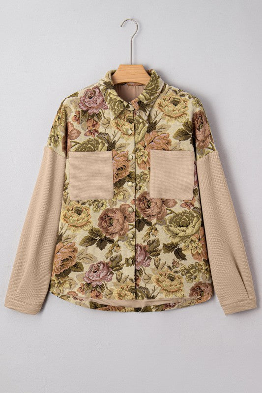 Chaqueta floral combinada de punto para mujer - Olyane