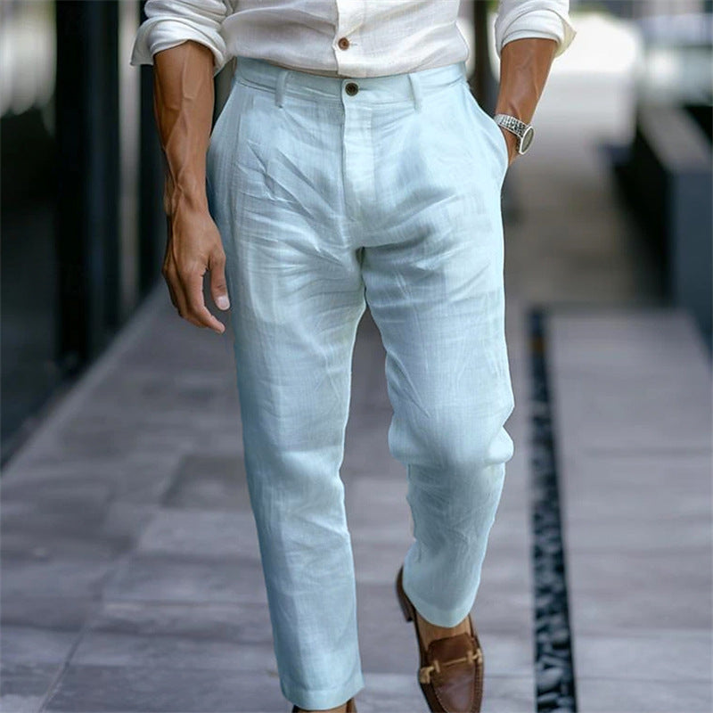Pantalón hombre lino recto blanco estilo casual elegante - Adriano