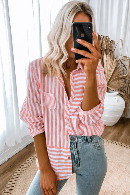 Nina camisa de manga larga señoras - rayas rosas y clásico
