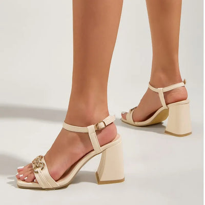 Sandalias para mujer tacón ancho detalle cadena - Julieta