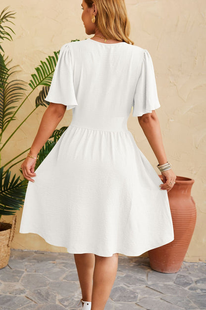 Vestido midi mujer escote cruzado manga corta azul claro - Isadora