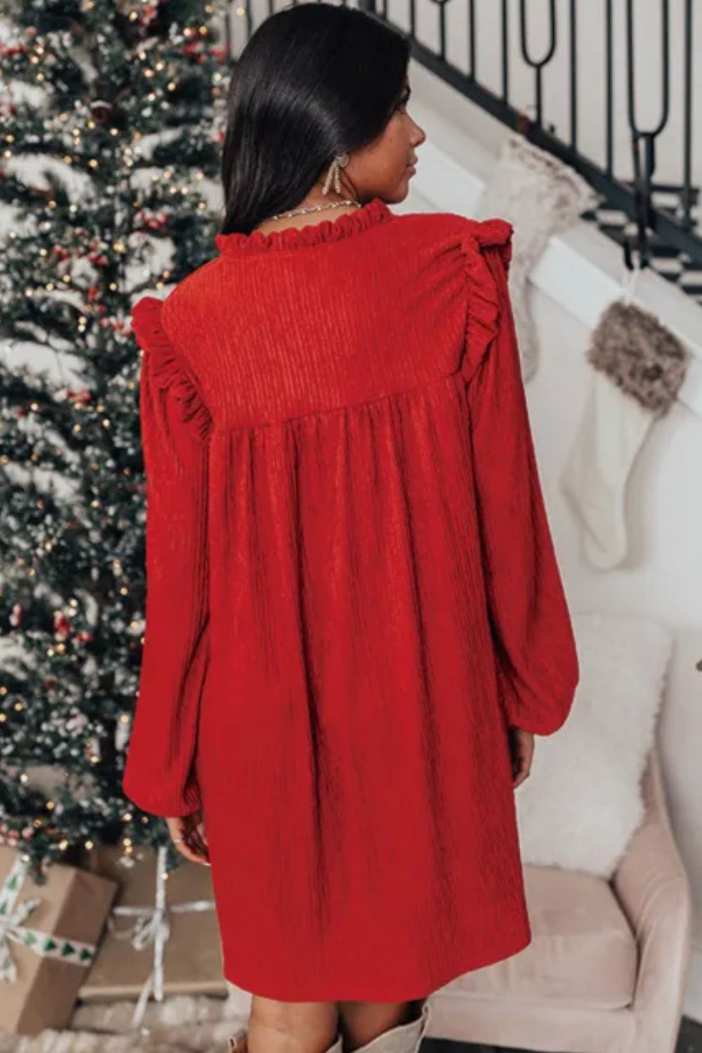 Danissa - Vestido de manga larga con volantes y muescas