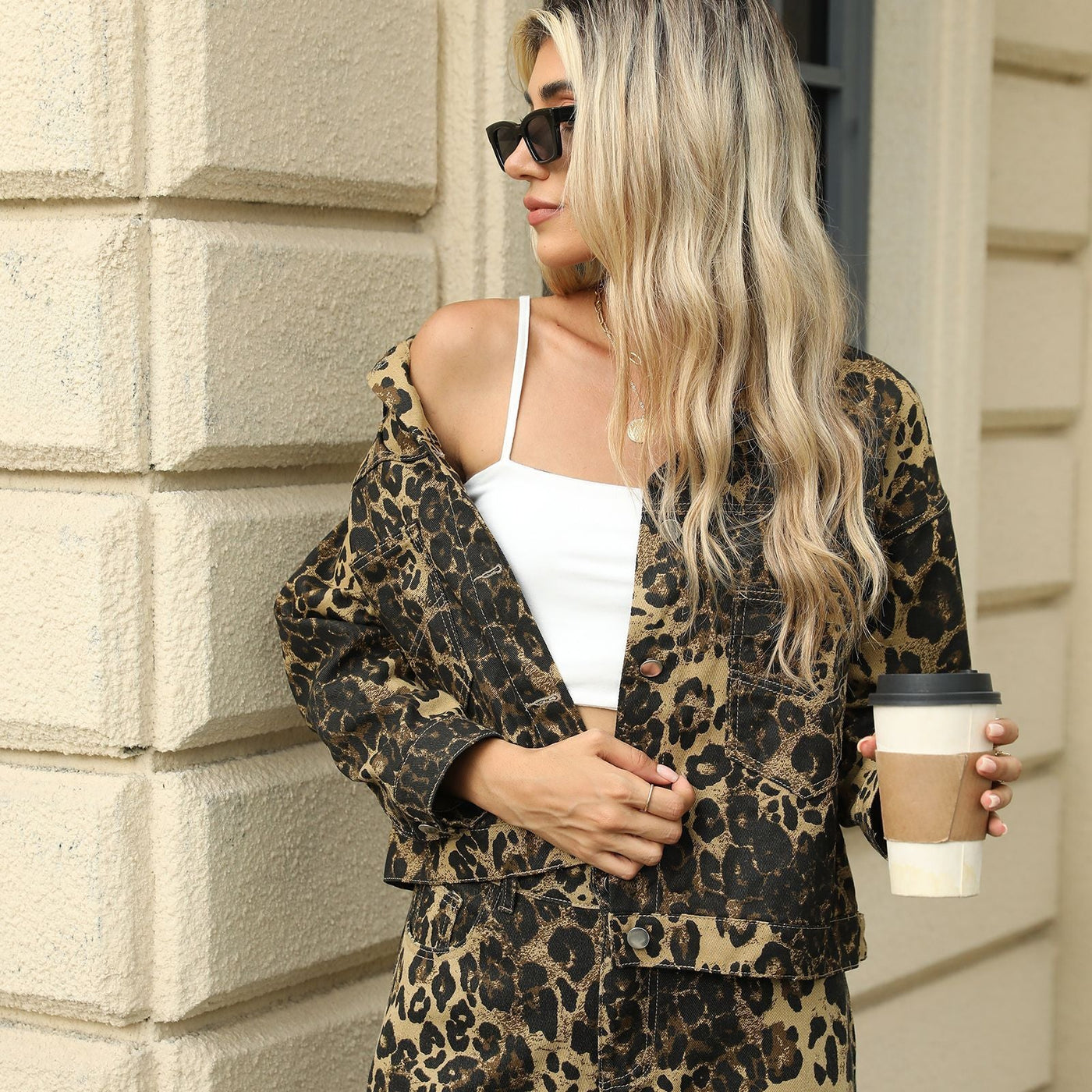 Conjunto denim estampado leopardo - Sylvie