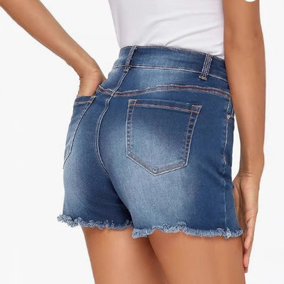 Shorts vaqueros para mujer tiro alto con bordes desflecados - Bianca