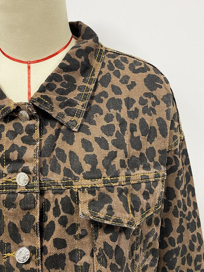 Kloe - Chaqueta vaquera de manga larga con estampado de leopardo