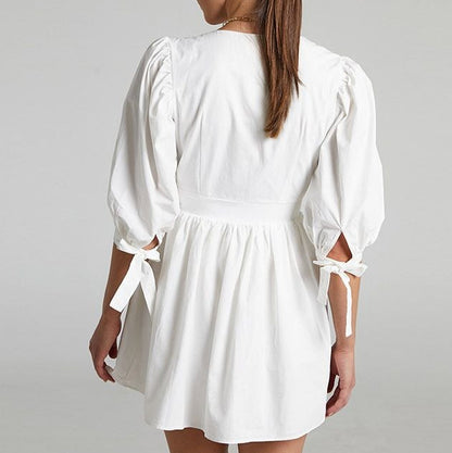 Vestido corto para mujer botones decorativos estilo evasé - Mirella