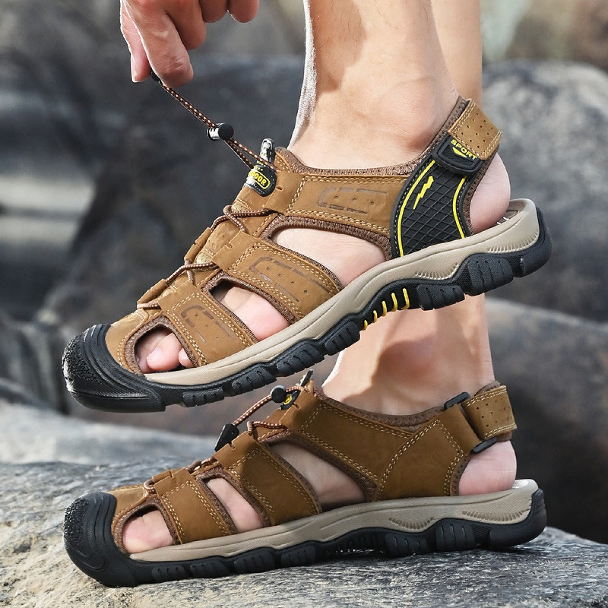 Sandalias outdoor hombre cuero transpirable marrón - Dakar