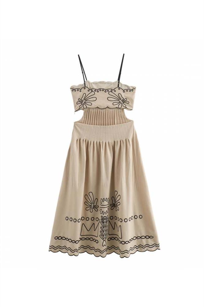 Gilda - Vestido midi de algodón con bordado abstracto