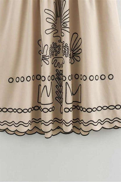Gilda - Vestido midi de algodón con bordado abstracto