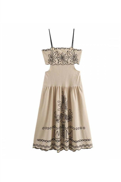 Gilda - Vestido midi de algodón con bordado abstracto