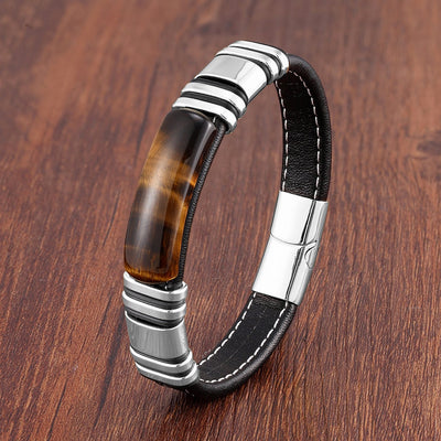 Pulsera hombre cuero con acero diseño magnético - Vulcan