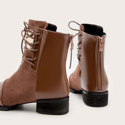 Anny - Botines de piel sintética con cordones y detalles metálicos en contraste