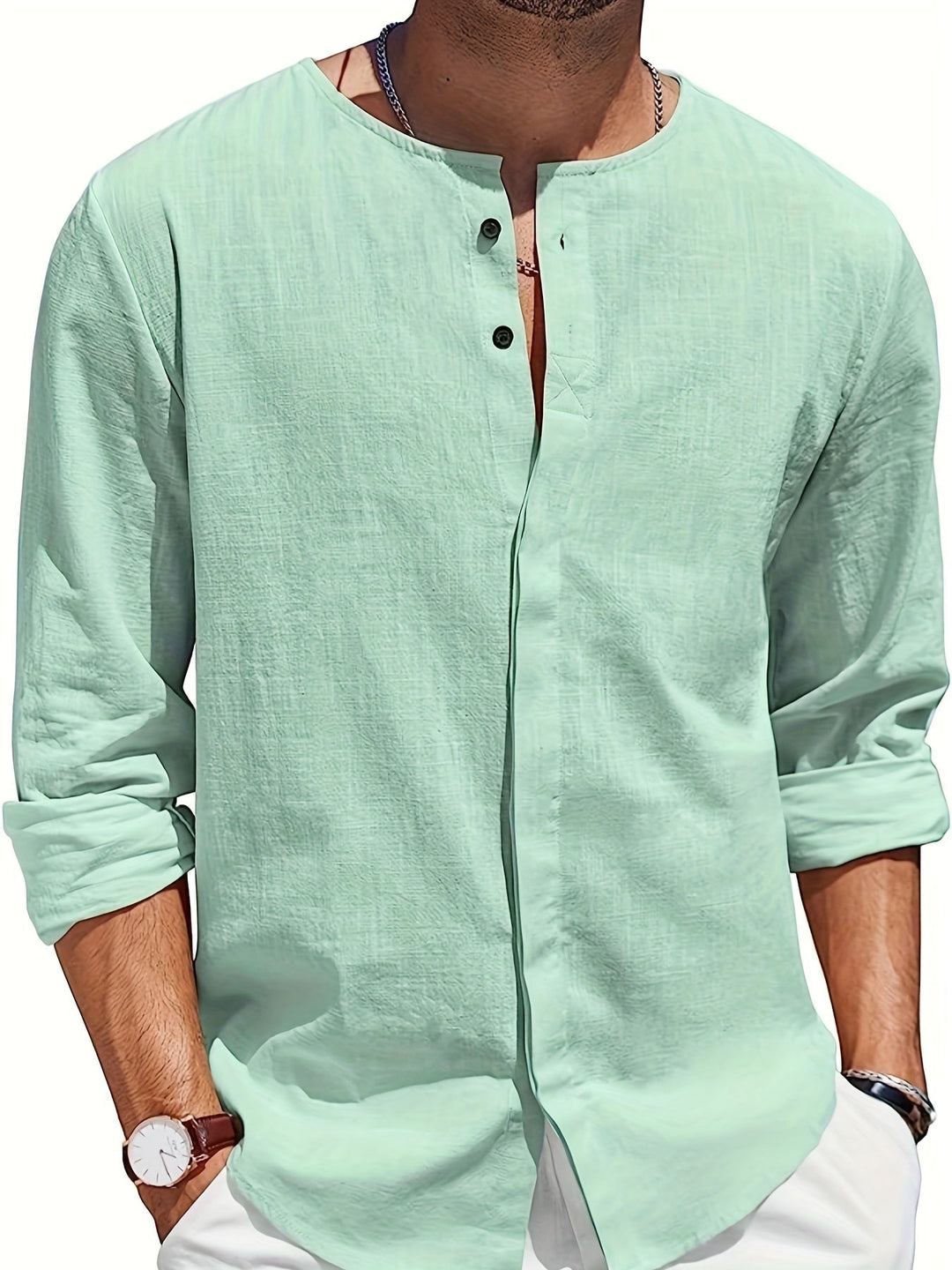 Leon - Camisa de playa informal, vaporosa y elegante para hombre