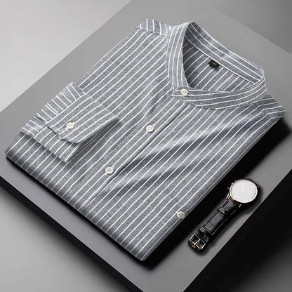 Camisa para hombre de rayas verticales cuello mao estilo casual - Iker