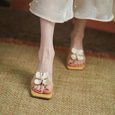 Sandalias mujer con flor elegante estilo perla dorada - Liora