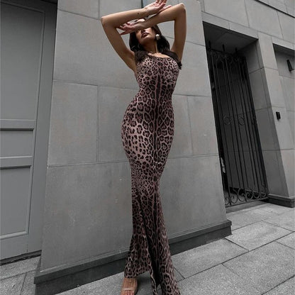 Vestido largo para mujer con estampado animal estilo ajustado - Fabiana