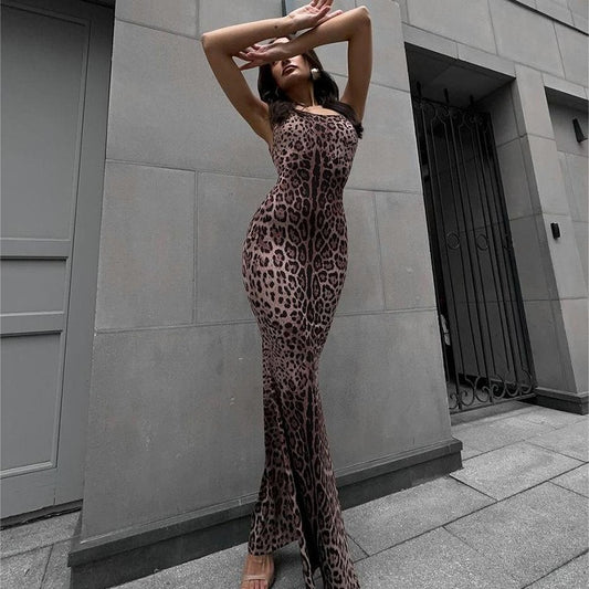 Vestido largo para mujer con estampado animal estilo ajustado - Fabiana