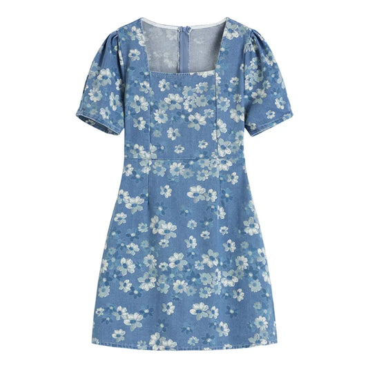 Andrea - Vestido vaquero floral azul