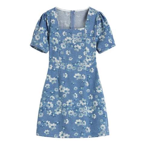 Andrea - Vestido vaquero floral azul