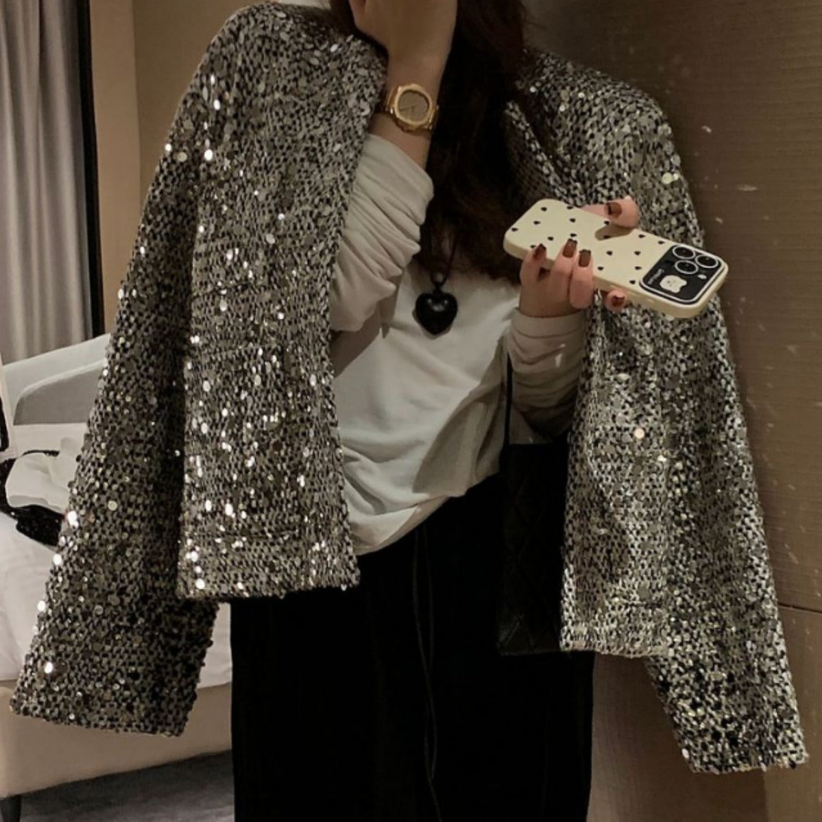 Tella - Blazer de lentejuelas de moda para mujer con efecto brillante