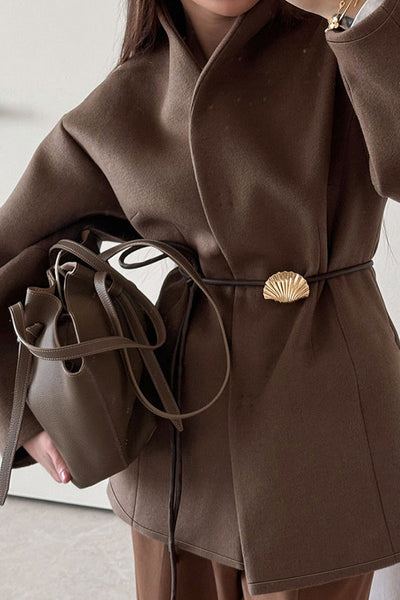 Abrigo cruzado de lana con cinturon fino para mujer - Zanya