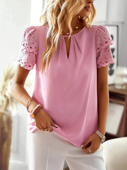 Blusa mujer manga bordada detalle calado - Natalia