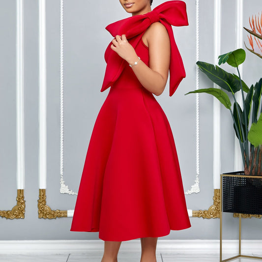 Vestido midi mujer con lazo en un hombro estilo elegante - Mireya