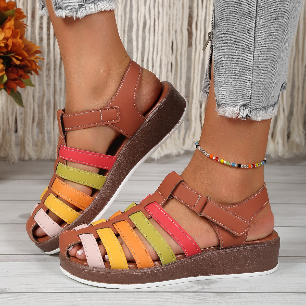 Sandalias mujer casual multicolor con tiras cruzadas y suela cómoda - Nayeli