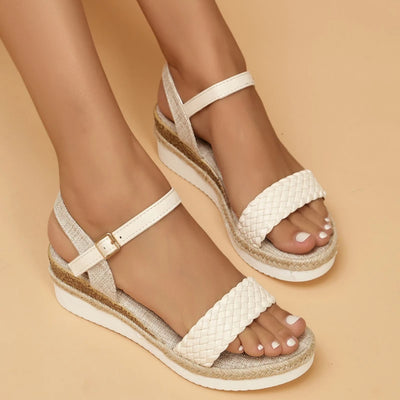 Sandalias cuña mujer diseño trenzado color crema - Arabelle