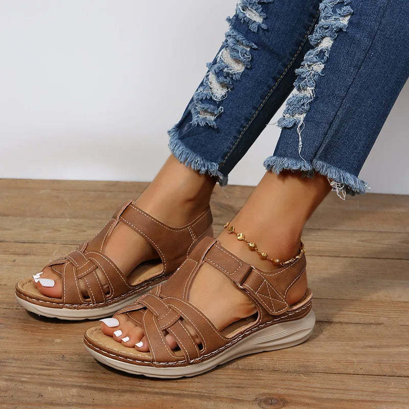 Sandalias cuña mujer diseño cruzado casual marrón - Eliane