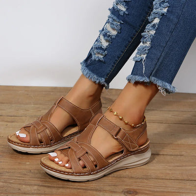 Sandalias cuña mujer diseño cruzado casual marrón - Eliane