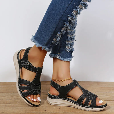 Sandalias cuña mujer diseño cruzado casual marrón - Eliane