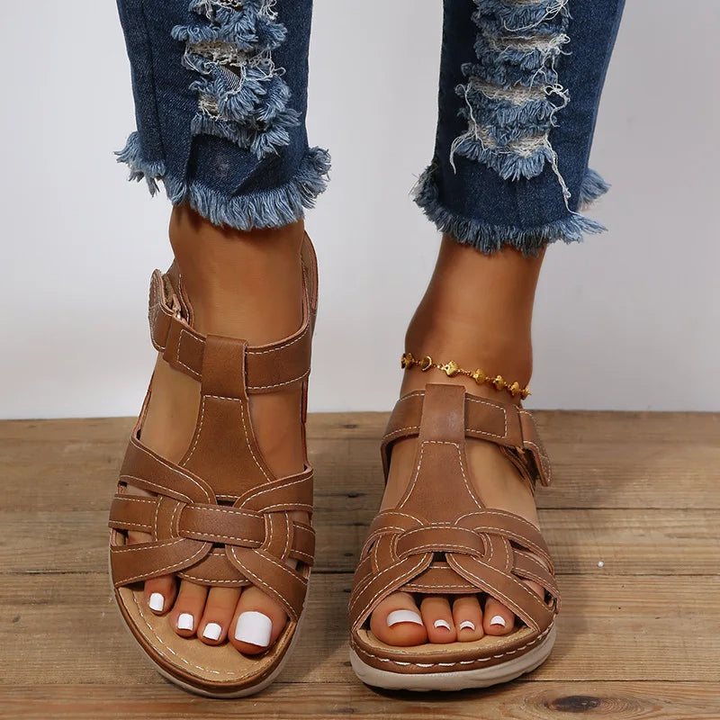 Sandalias cuña mujer diseño cruzado casual marrón - Eliane